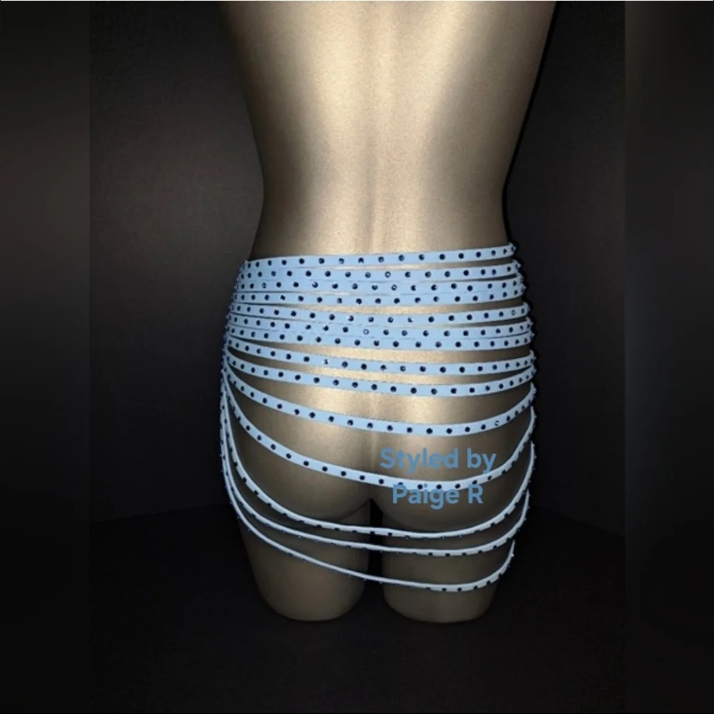 🩵SKIMS Swim Rhinestone Strappy Skirt Cover Up Coverup Accessory IRIS BLUE XS